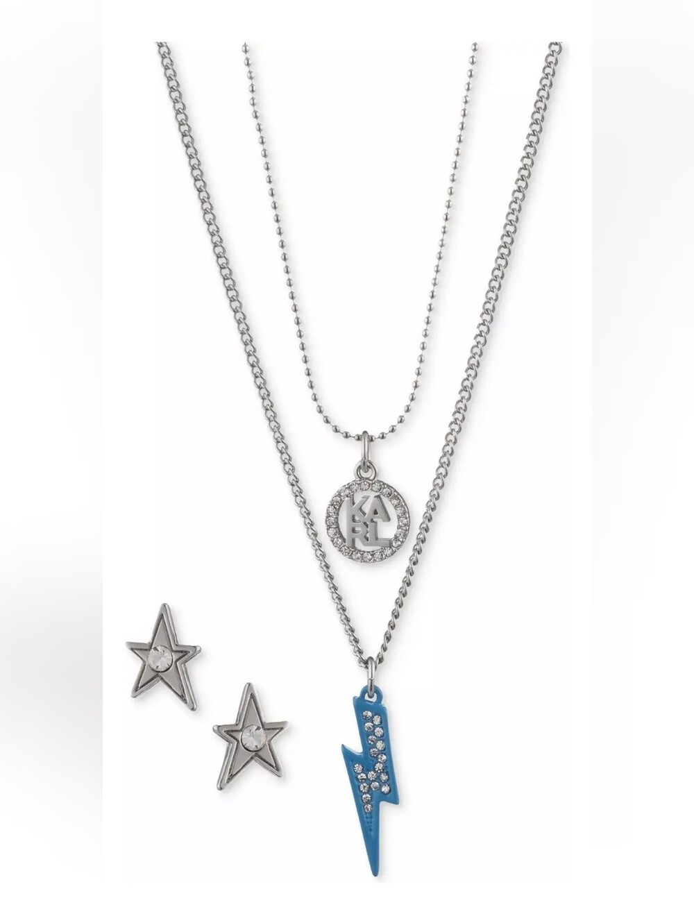 Karl Lagerfeld Blue Lightning & Heart Pendant Necklace